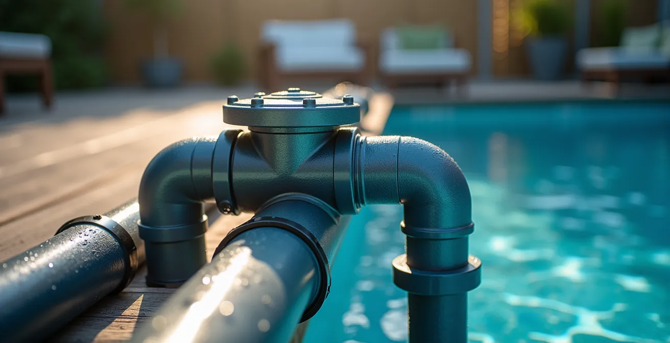 Vue rapprochée d'un système de filtration de piscine hors sol facilement accessible